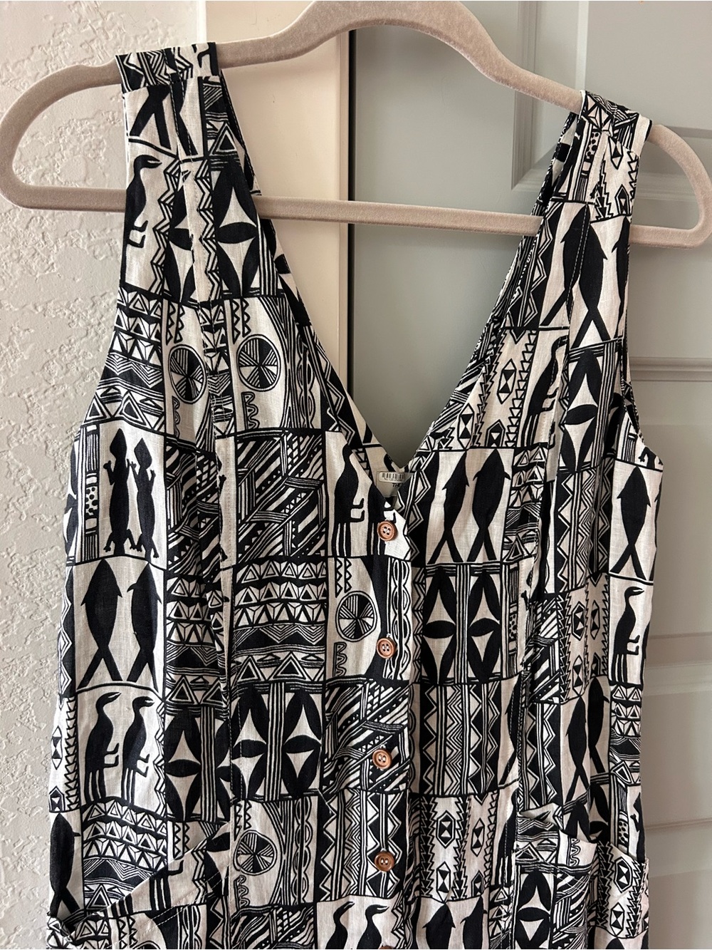 Anthropologie The Odells Linen Hemp Printed Fish Bird Jumpsuit - Picture 4 of 6